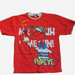 Bright red Popeye graphic tee in kids size 14 Big front cartoon print
